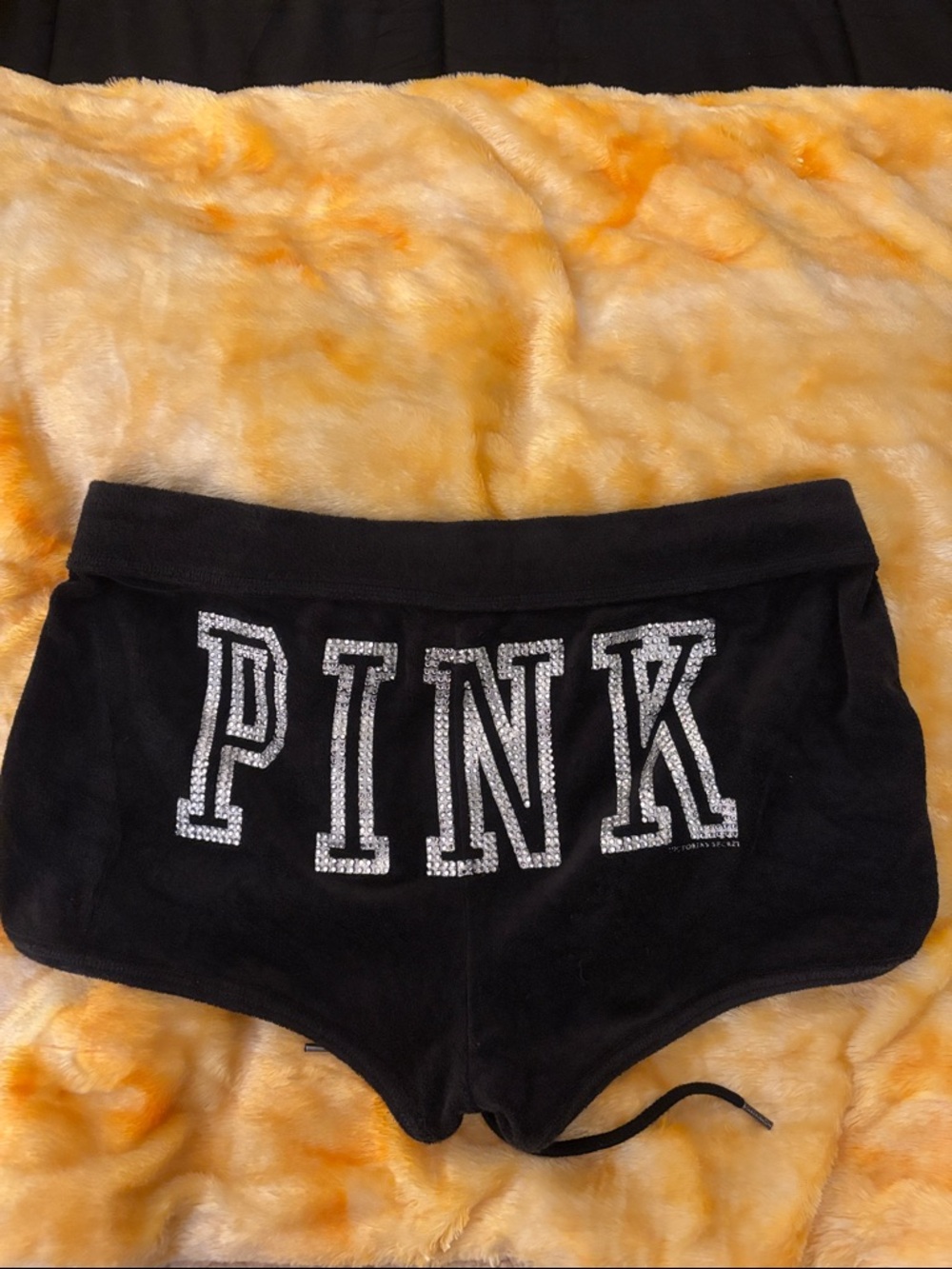 PINK Victoria's Secret Black Terry Drawstring Athletic Shorts - Picture 2 of 5